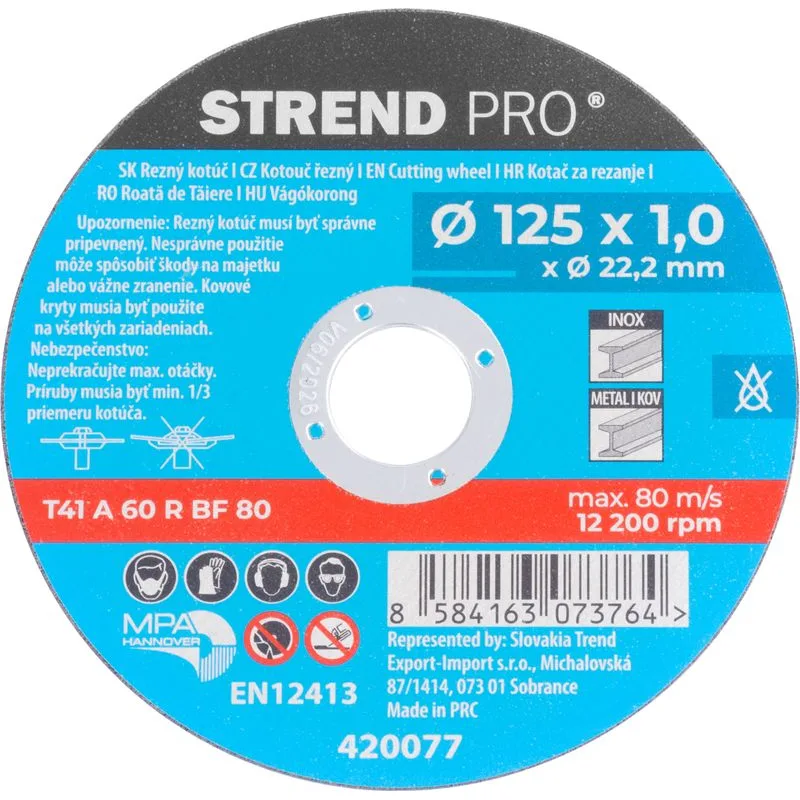 Rezný kotúč na kov Strend Pro 125x1,0x22,2 mm, dóza, 10 ks
