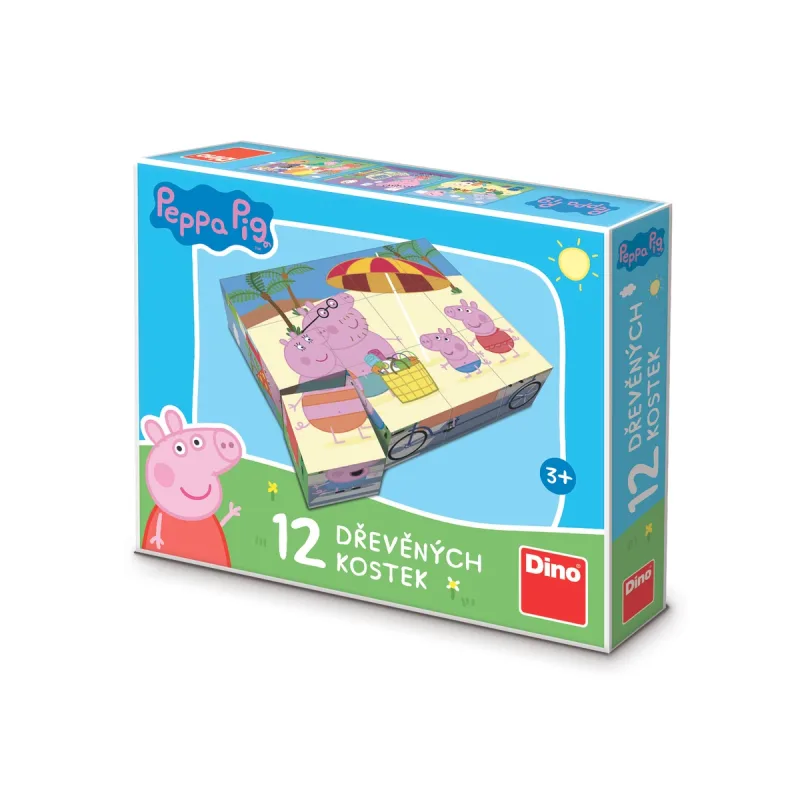 Dino Drevené kocky Peppa Pig 12 ks