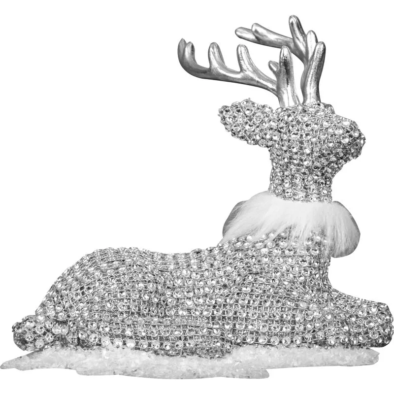 Vianočná dekorácia Sob sediaci, strieborný, 19x17 cm