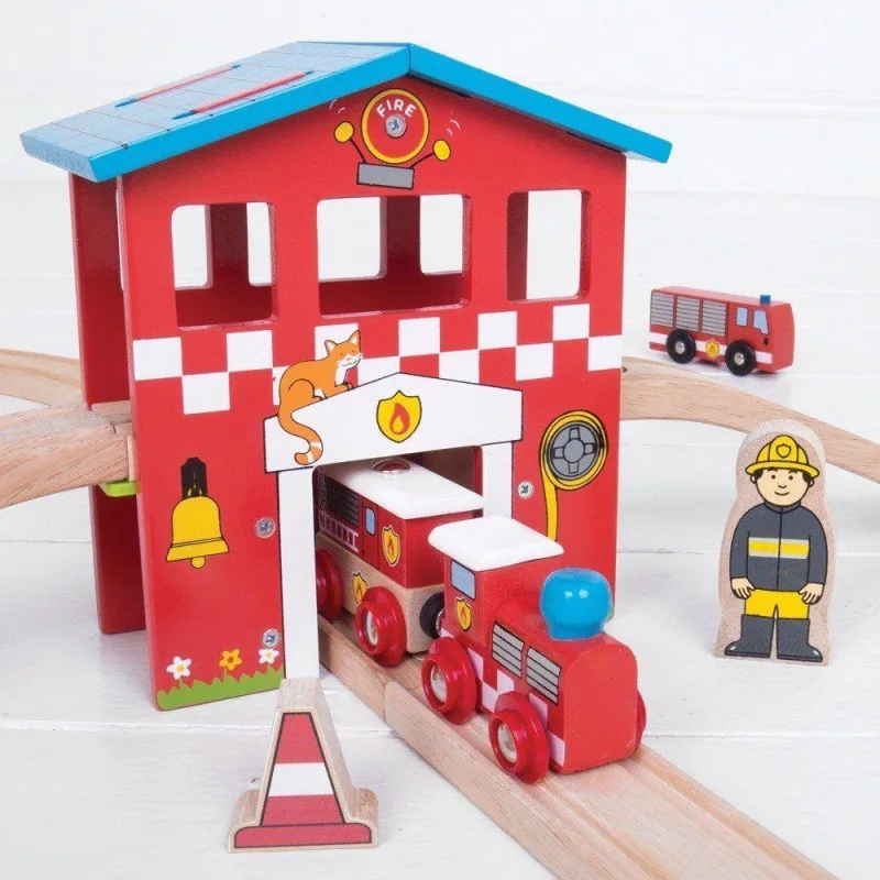 Bigjigs Rail Drevená vláčikodráha - Hasičská stanica 39 ks