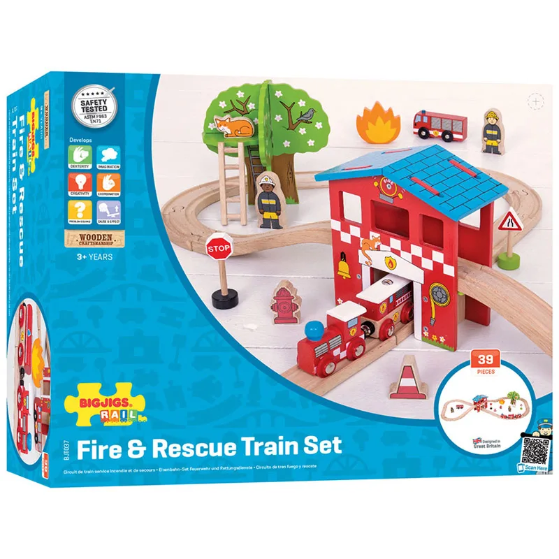 Bigjigs Rail Drevená vláčikodráha - Hasičská stanica 39 ks