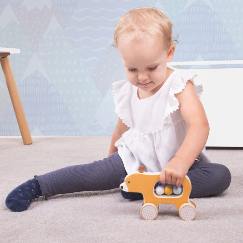 Bigjigs Toys Hrkálka Medvedík na kolieskach
