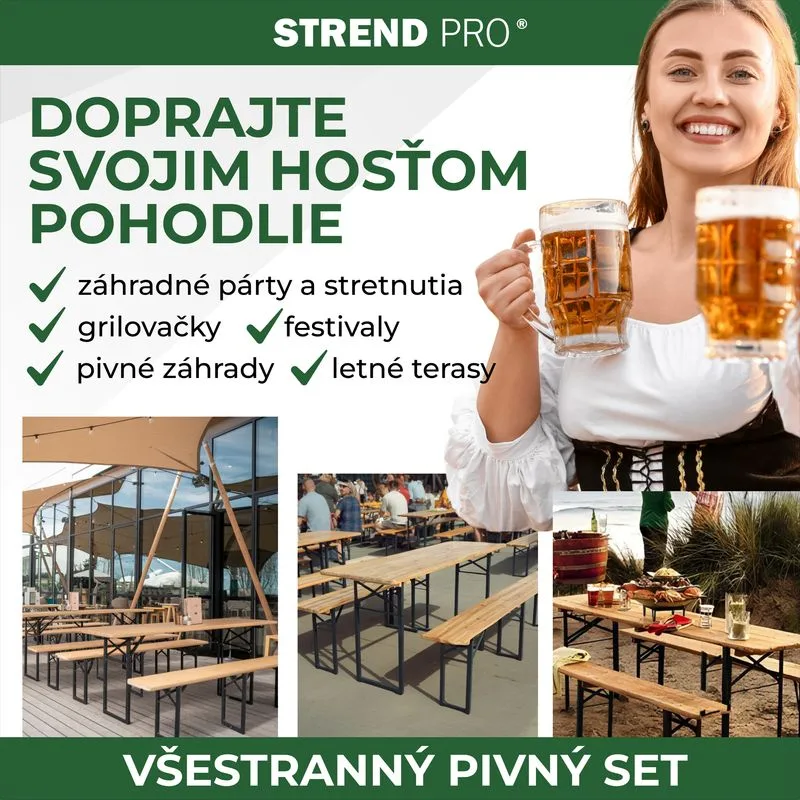 Pivný set DORTMUND Standard3, stôl 175x46x77 cm, 2x lavica 175x23x47 cm