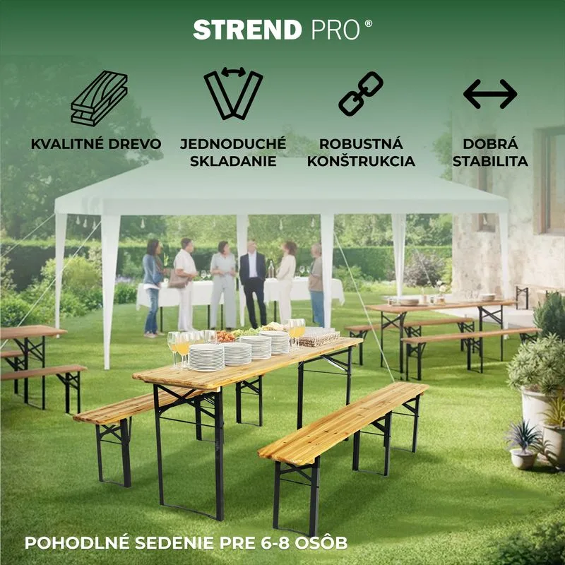 Pivný set DORTMUND Standard3, stôl 175x46x77 cm, 2x lavica 175x23x47 cm