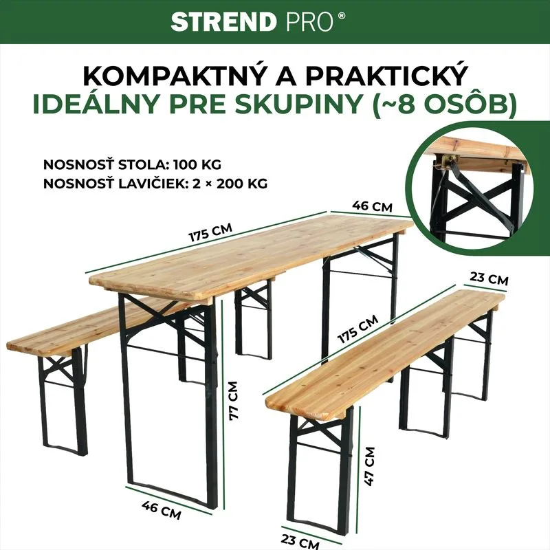 Pivný set DORTMUND Standard3, stôl 175x46x77 cm, 2x lavica 175x23x47 cm
