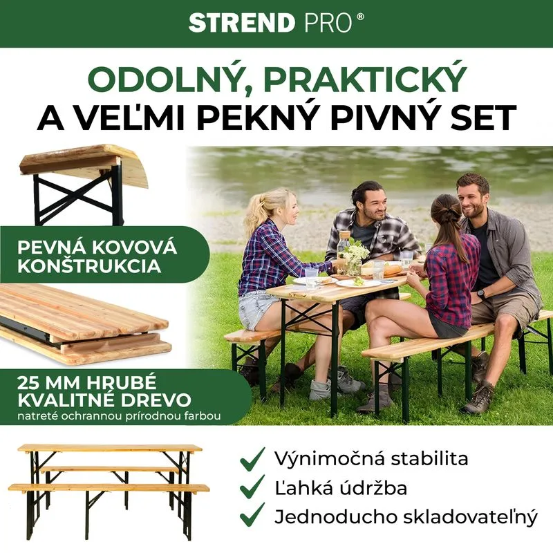 Pivný set DORTMUND Standard3, stôl 175x46x77 cm, 2x lavica 175x23x47 cm