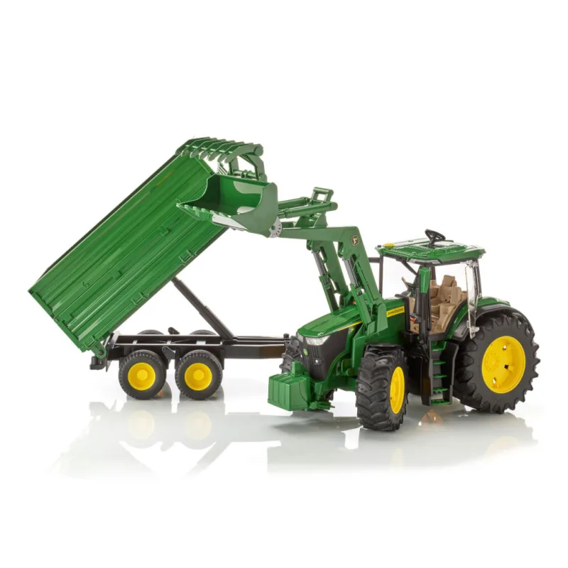 Bruder 3155 Traktor John Deere 7R 350 s čelným nakladačom a tandemovým prepravným prívesom