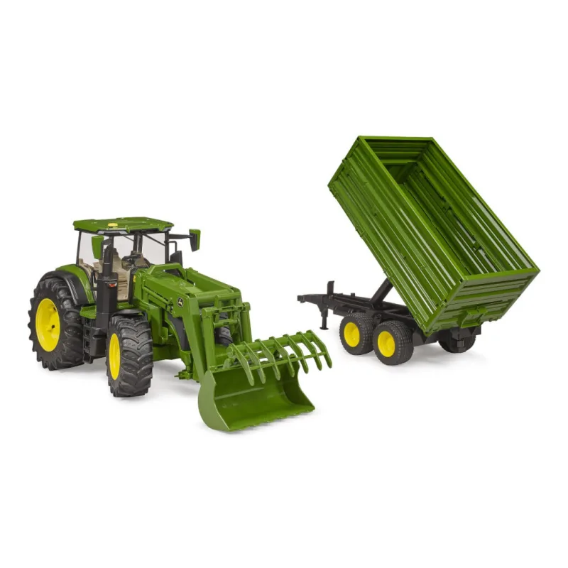 Bruder 3155 Traktor John Deere 7R 350 s čelným nakladačom a tandemovým prepravným prívesom