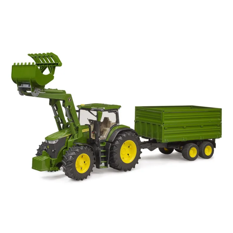 Bruder 3155 Traktor John Deere 7R 350 s čelným nakladačom a tandemovým prepravným prívesom