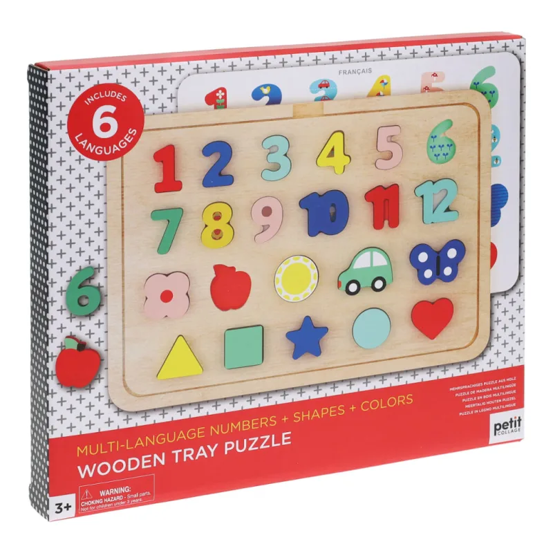 Petitcollage Vkladacie puzzle s číslami a tvarmi viacjazyčné