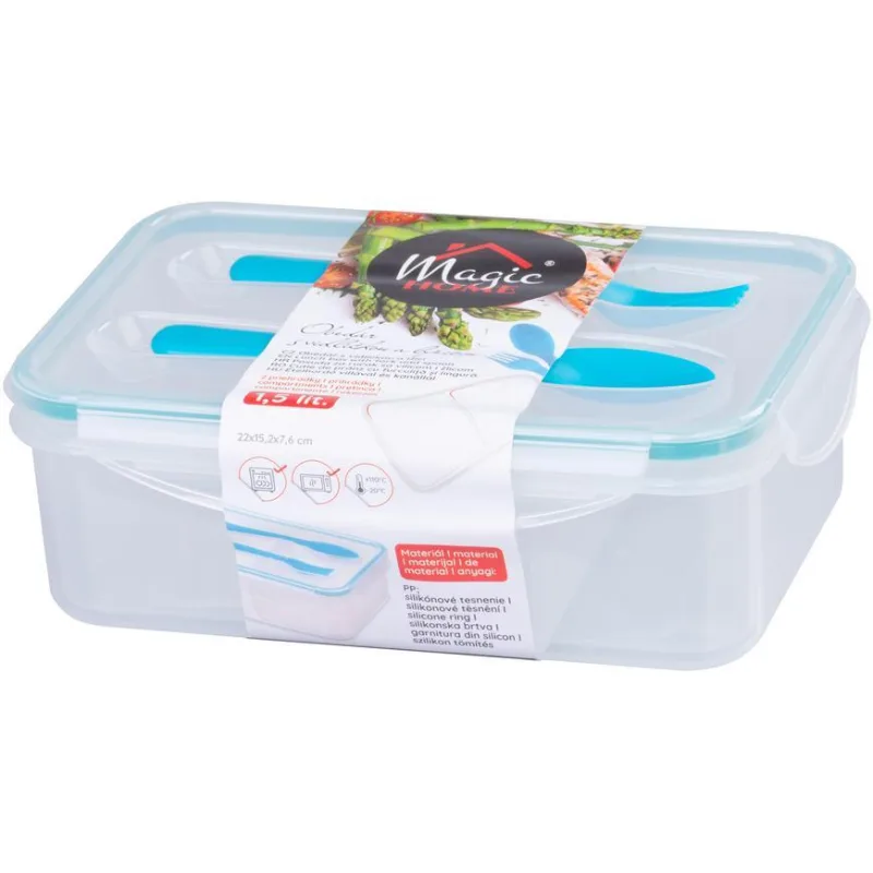 Obedár MagicHome, 1,5 l, hranatý, 2 priehradky, s vidličkou a lyžicou