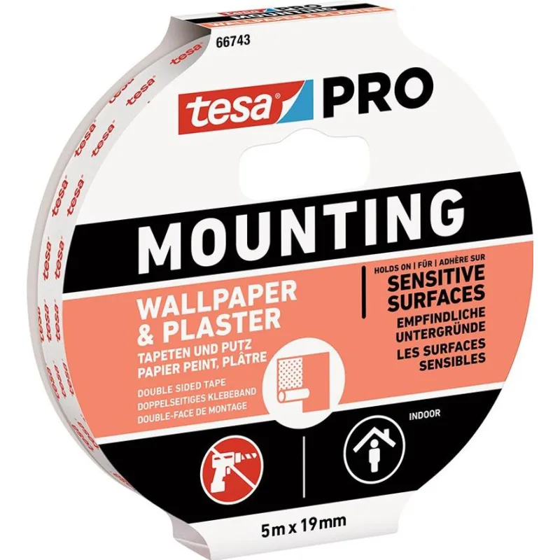 Obojstranná lepiaca páska tesa Mounting PRO na tapety a omietky, 19 mm, L-5 m