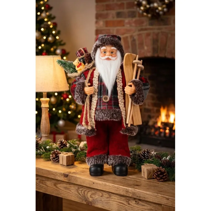 Vianočná dekorácia Santa, s darčekom, červený, 30 cm