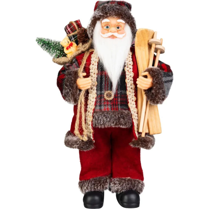 Vianočná dekorácia Santa, s darčekom, červený, 30 cm