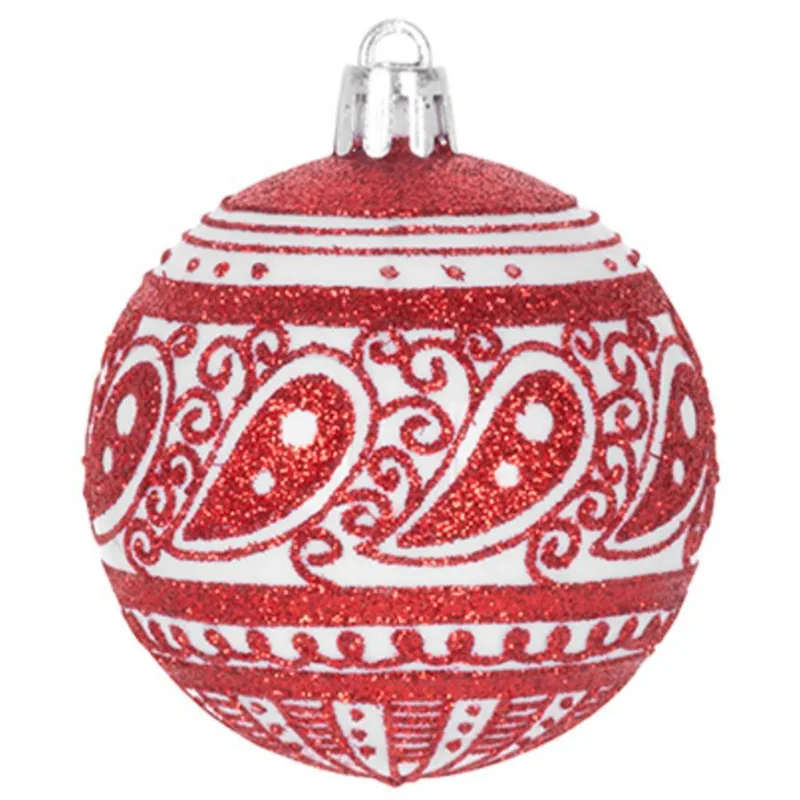 Vianočné ozdoby na stromček 8 ks, 6 cm, červené s bielym ornamentom