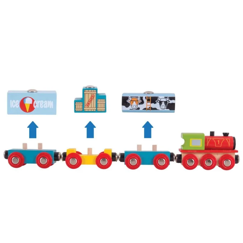 Bigjigs Rail Drevené vláčiky - Nákladný vlak s tovarom