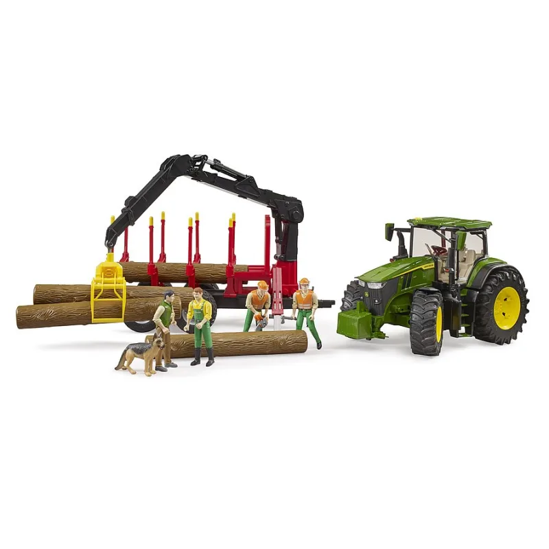 Bruder 3154 Traktor John Deere 7R 350 so zadným prívesom a 4 kladami