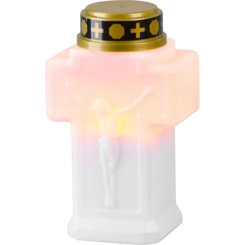 Sviečka na hrob Kríž, LED, biela, 2xAA, 15x9 cm