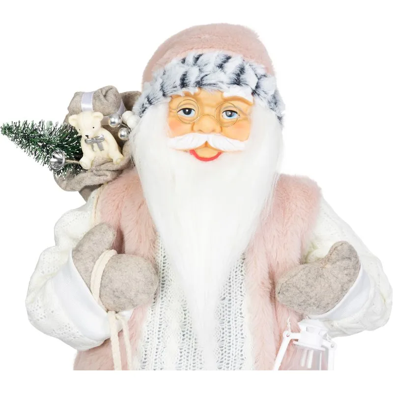 Vianočná dekorácia Santa, s darčekom, ružovo-hnedý, 60 cm