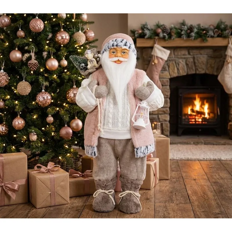 Vianočná dekorácia Santa, s darčekom, ružovo-hnedý, 60 cm