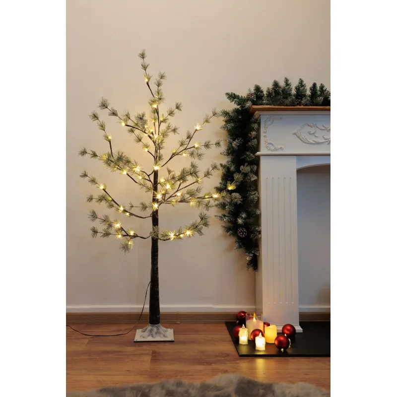 Strom MagicHome Vianoce, Borovica, 48 LED teplá biela, jednoduché svietenie, zasnežený, 120 cm