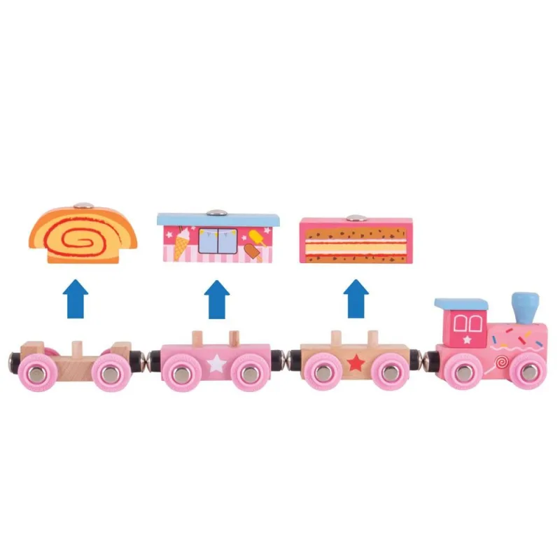 Bigjigs Rail Drevené vláčiky - Sladký expres + 3 koľaje