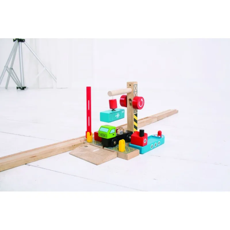 Bigjigs Rail Drevené vláčiky - Kontajnerové prekladisko
