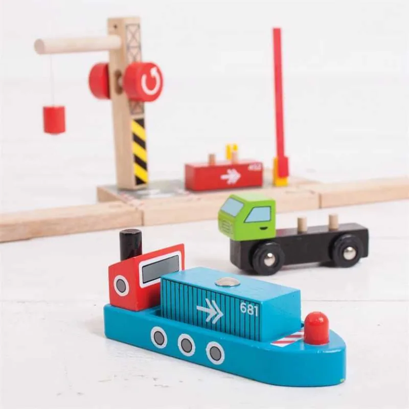 Bigjigs Rail Drevené vláčiky - Kontajnerové prekladisko