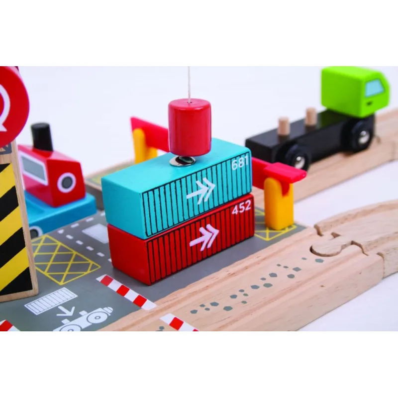 Bigjigs Rail Drevené vláčiky - Kontajnerové prekladisko