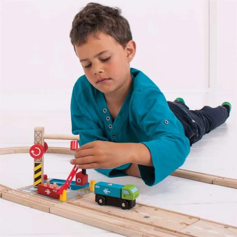 Bigjigs Rail Drevené vláčiky - Kontajnerové prekladisko