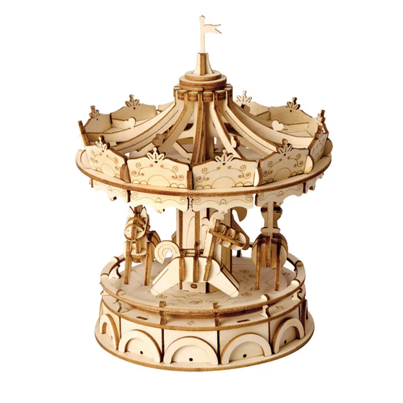 RoboTime Drevené 3D puzzle Veselý kolotoč 178 ks