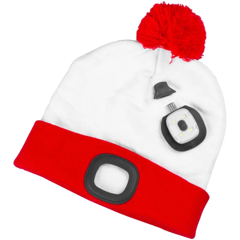 Čiapka s LED svetlom X-mas bielo-červená L, 4x SMD LED, USB nabíjanie
