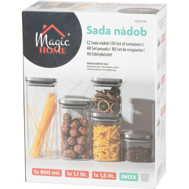 Sada sklenených nádob MagicHome 3 ks s nerezovým uzáverom