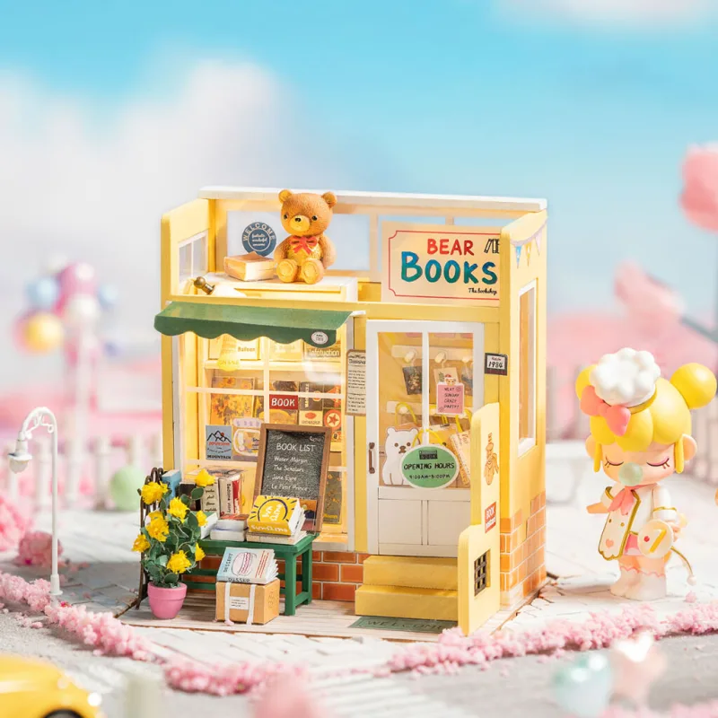 RoboTime Drevené 3D puzzle Miniatúra Medvedie kníhkupectvo