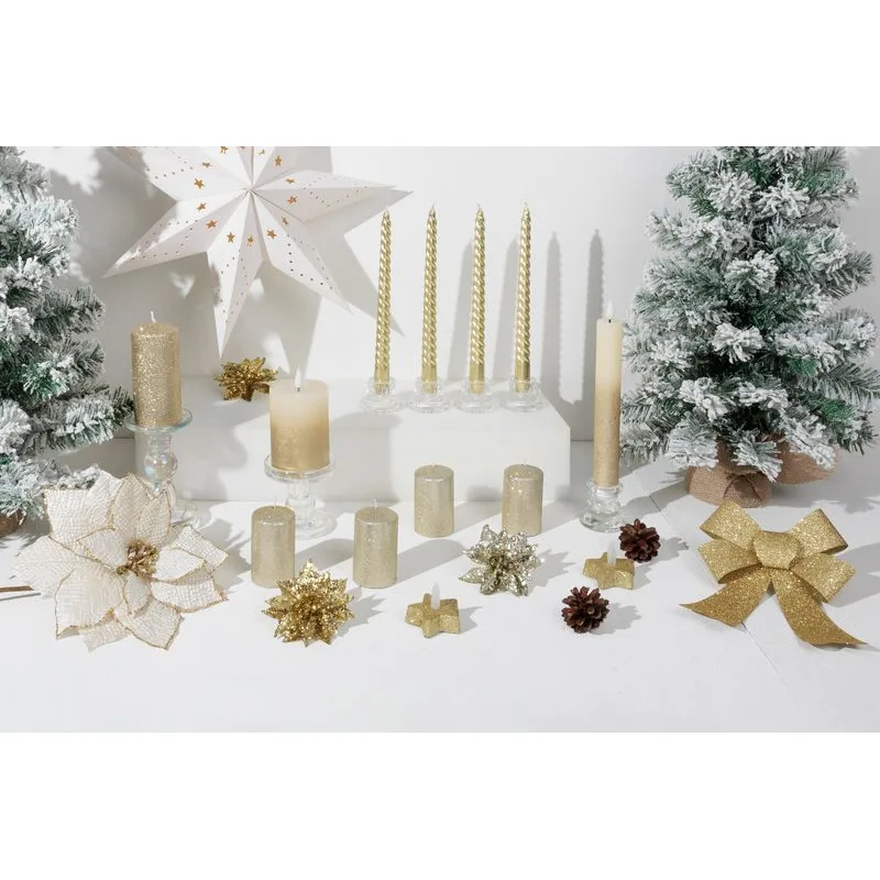 Adventné sviečky MagicHome, 4,8×8 cm, šampanské, trblietavé, sada 4 ks