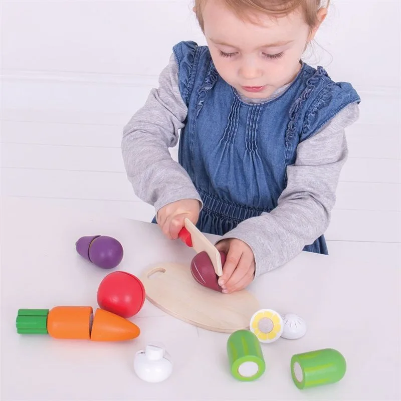 Bigjigs Toys Drevené potraviny v krabičke - Krájanie zeleniny