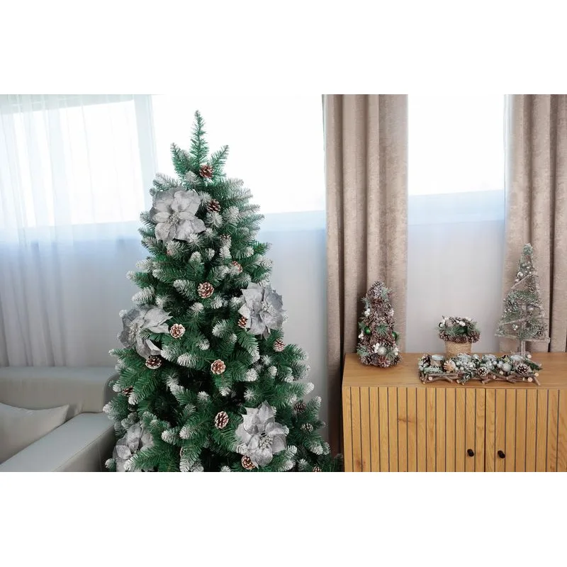 Umelý kvet MagicHome Vianoce, Poinssetia, strieborná, stonka