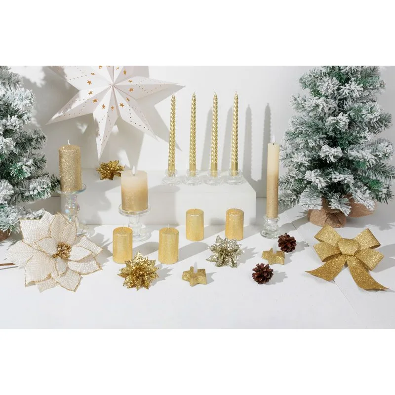 Adventné sviečky MagicHome, 4,8×8 cm, zlaté, trblietavé, sada 4 ks
