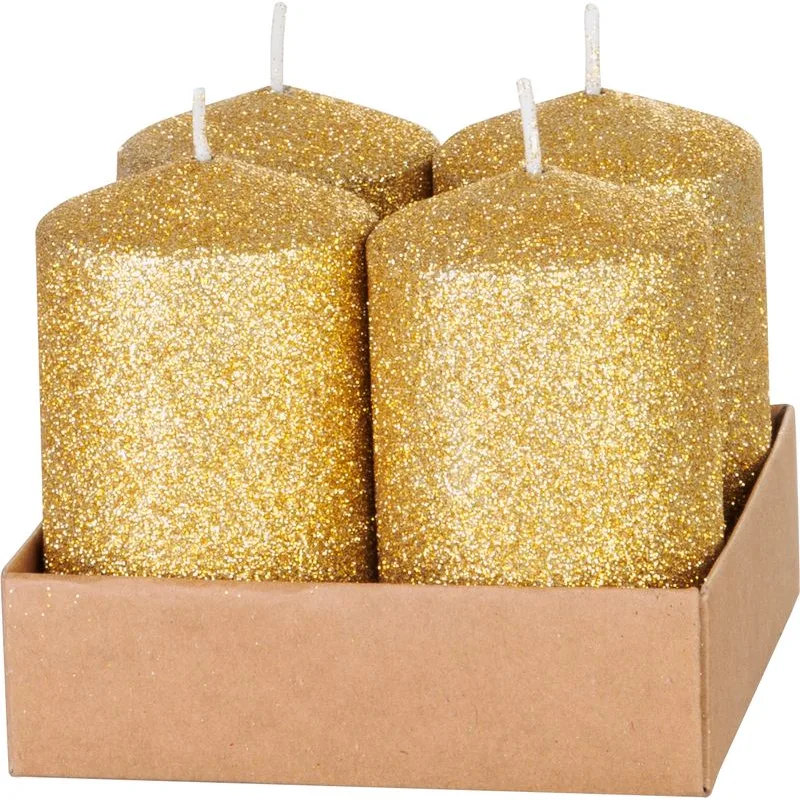Adventné sviečky MagicHome, 4,8×8 cm, zlaté, trblietavé, sada 4 ks
