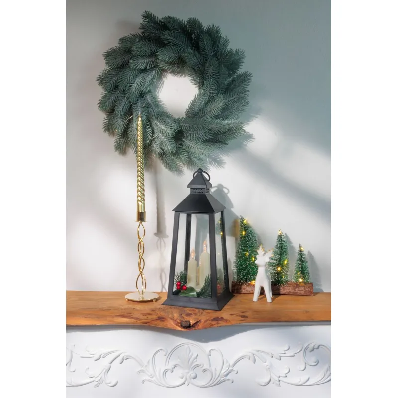 Vianočný lampáš plast, čierny, 3xLED žltá, 14x14x35 cm, 3xAAA