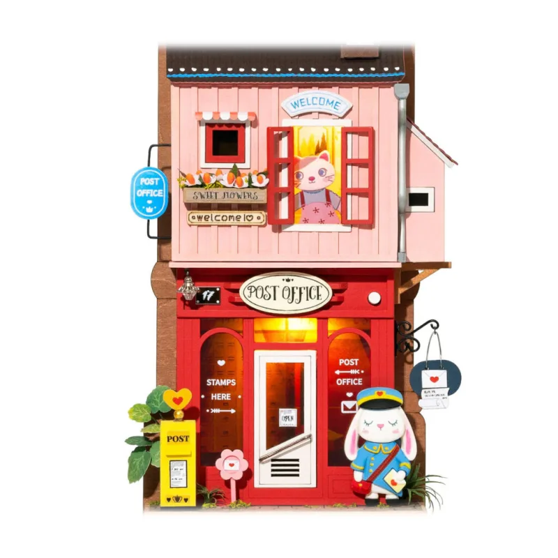 RoboTime Drevené 3D puzzle Miniatúra domčeka na zavesenie Kancelária pošty