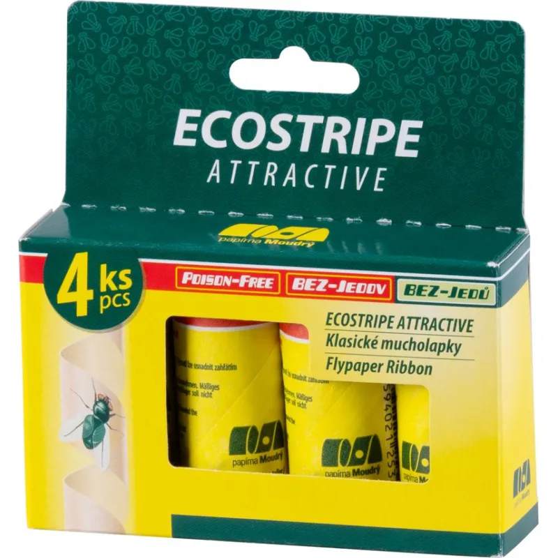 Mucholapka Ecostripe – obojstranná lepová pasca, 4 ks