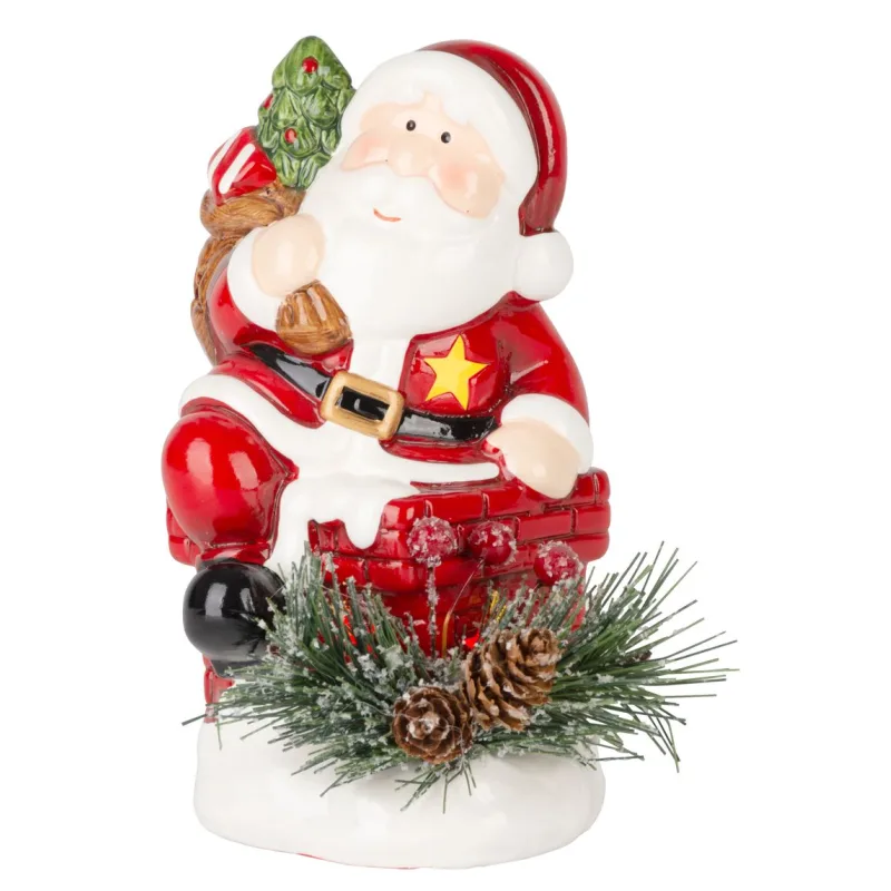 Vianočná dekorácia Santa s čečinou, LED, terakota, 13,7 cm