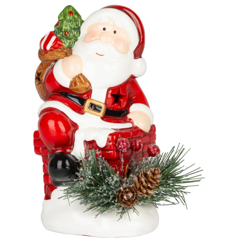 Vianočná dekorácia Santa s čečinou, LED, terakota, 13,7 cm