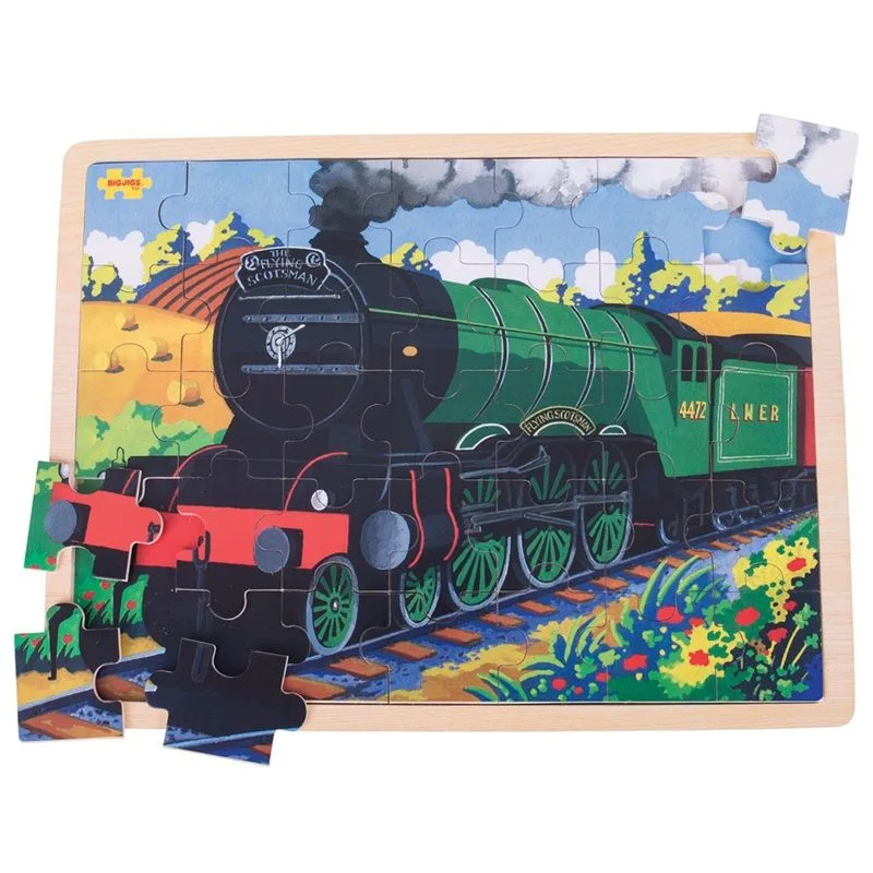 Bigjigs Toys Drevené puzzle Historický vlak Flying Scotsman 35 ks
