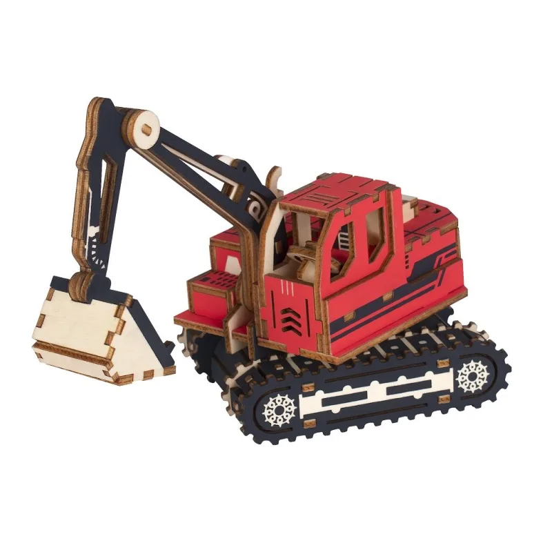Woodcraft Drevené 3D puzzle Rýpadlo červené