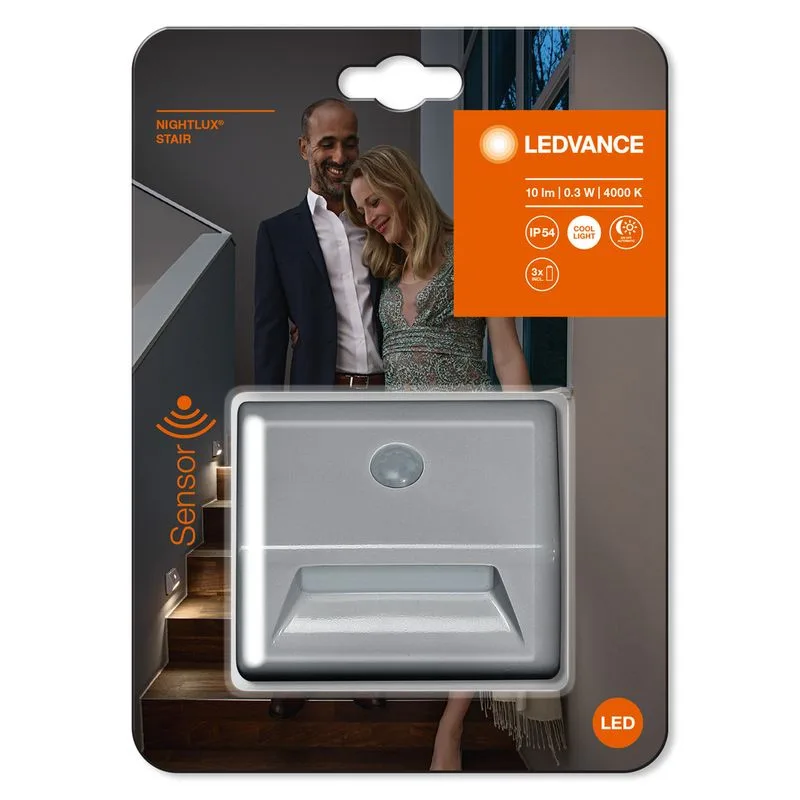 Svietidlo LEDVANCE NIGHTLUX Stair Silver, senzor, 10 lm, na batérie