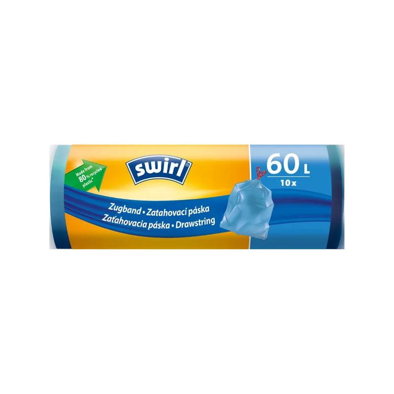 Vrecia na odpad Swirl, zaťahovacie, modré, 60 l, 10 ks