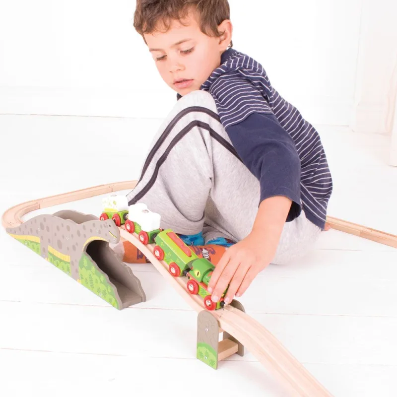 Bigjigs Rail Drevené vláčiky - Most s dinosaurom