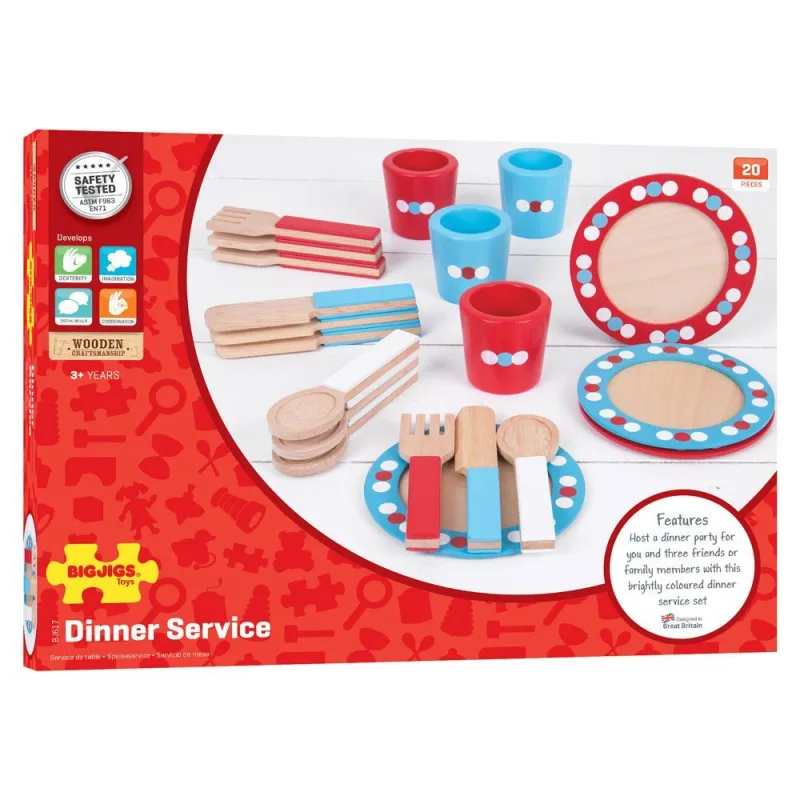 Bigjigs Toys Drevený jedálenský servis s bodkami